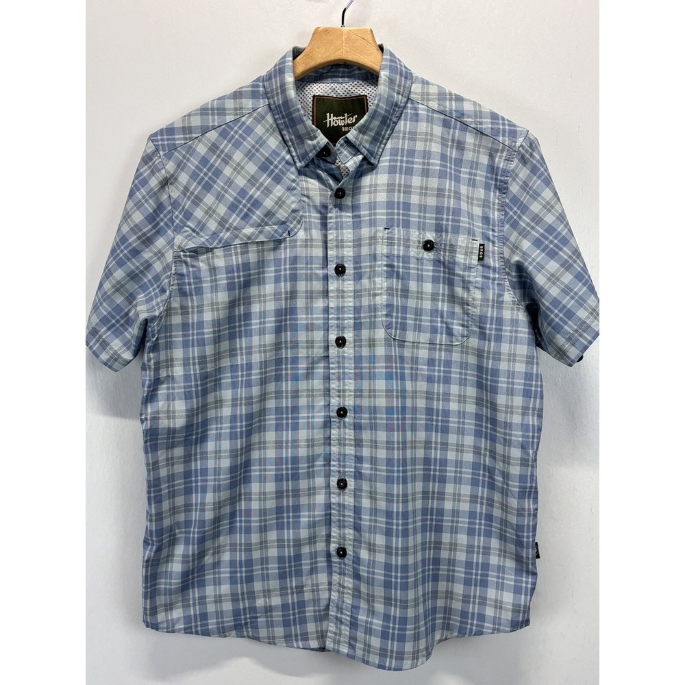 Men's Howler Brothers Button Up Shirt Small Plaid Short Sleeve Vented Nylon